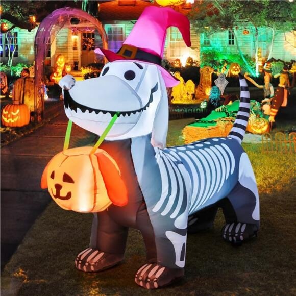 GOOSH 5.5 FT Halloween Inflatables Outdoor‎ Decorations Skeleton Puppy - Picture 1 of 7